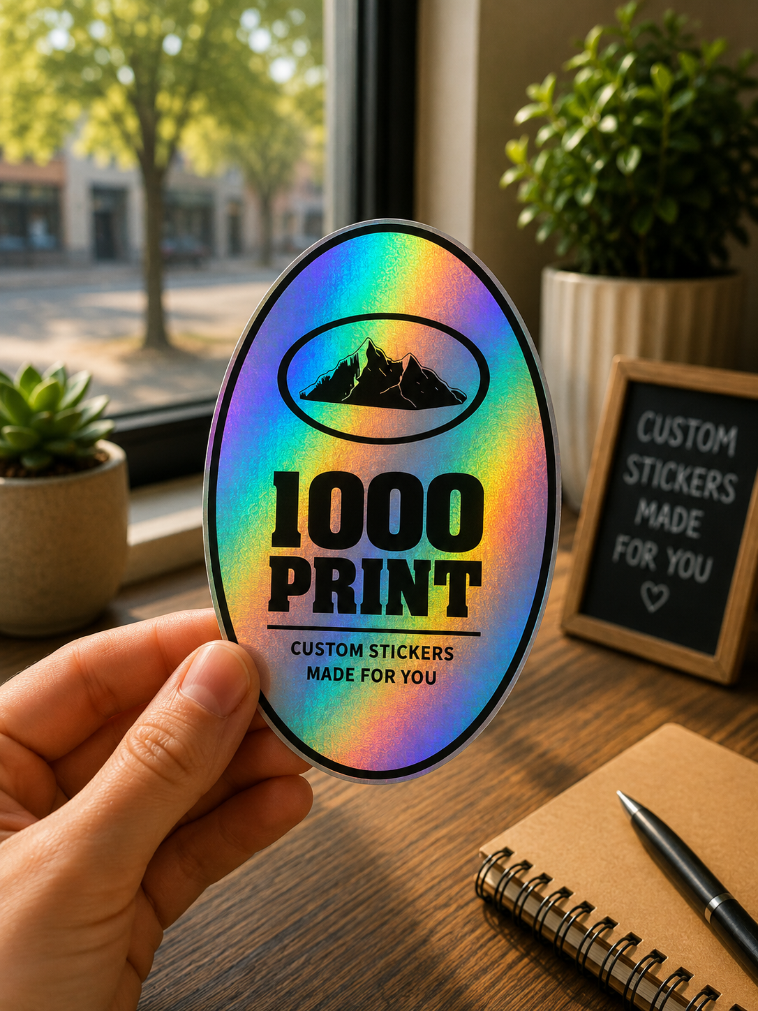 Custom Oval Holographic Stickers | 1000 Print (Black)