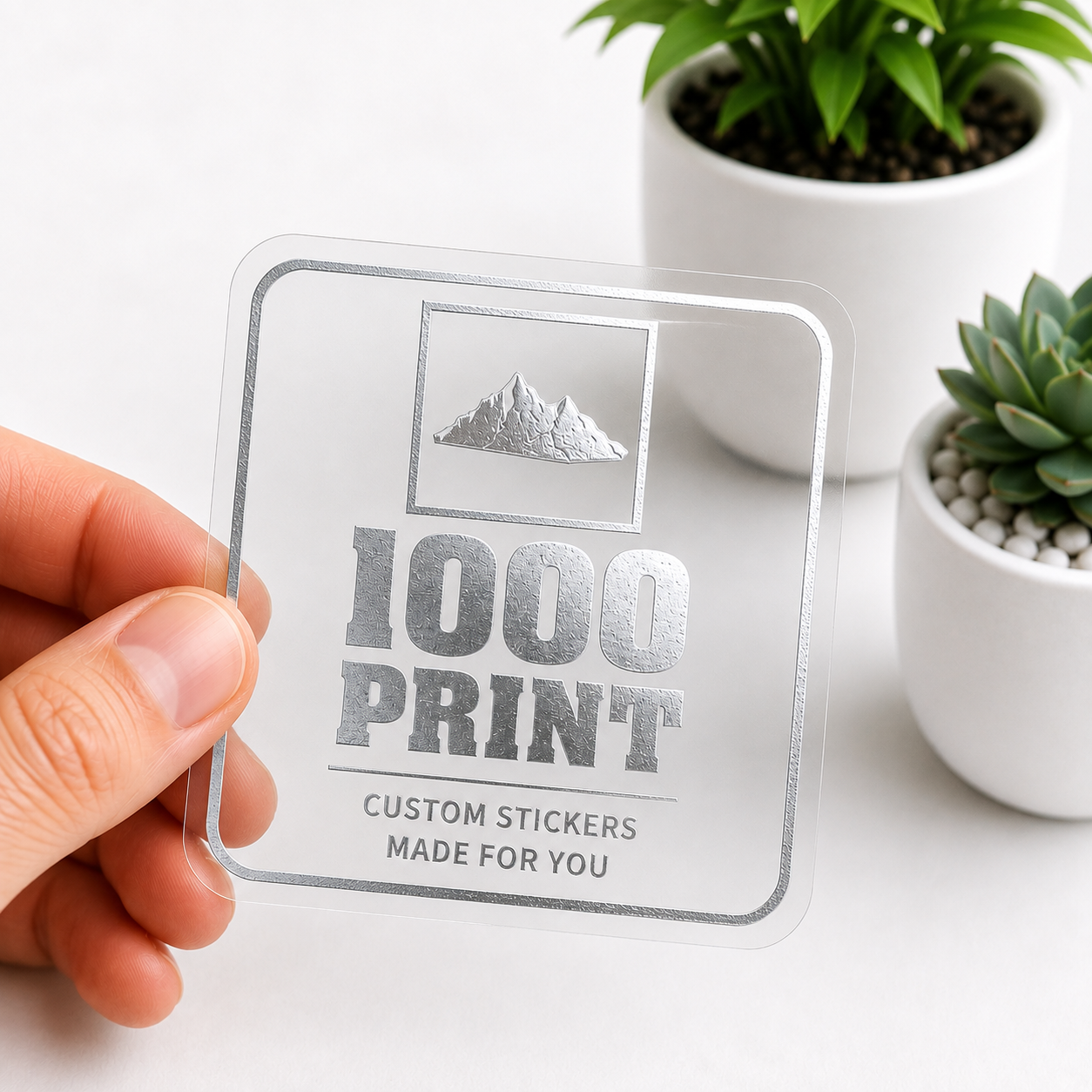 Custom Rounded Square Silver Foiling Stickers Transparent Sheets | 1000 Print