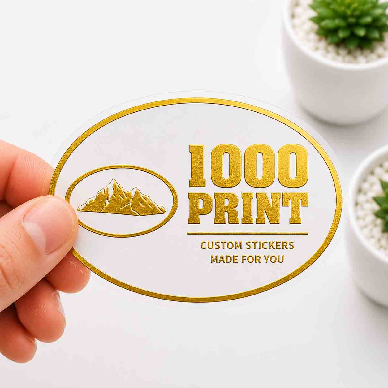Custom Oval Gold Foiling White Paper Stickers | 1000 Print