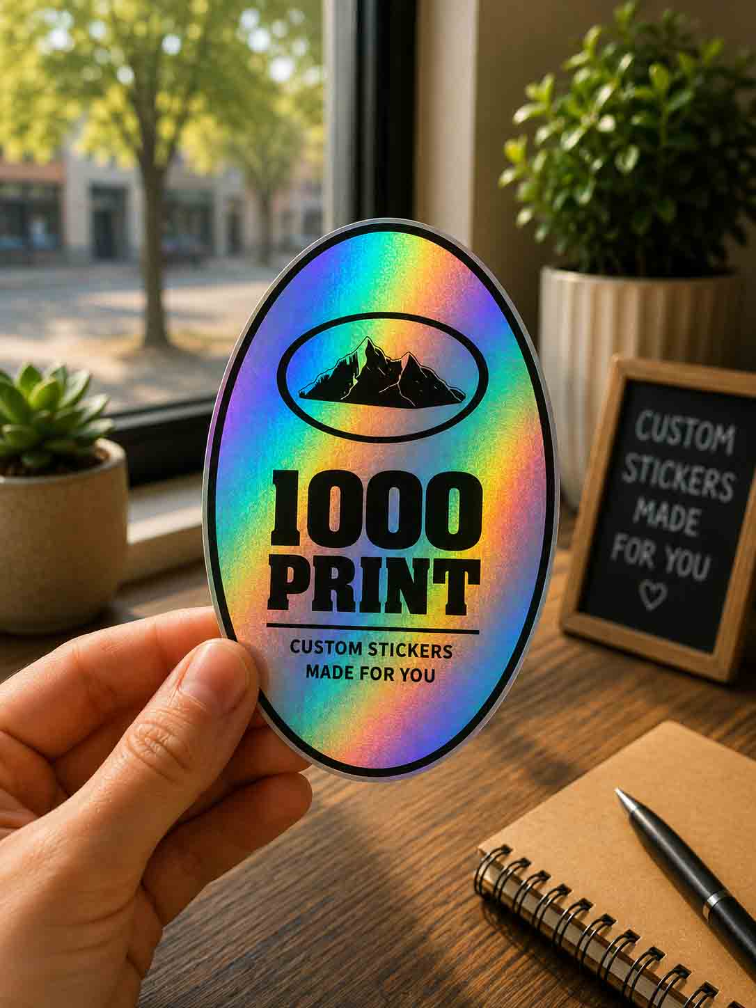 Custom Oval Holographic Stickers | 1000 Print (Black)