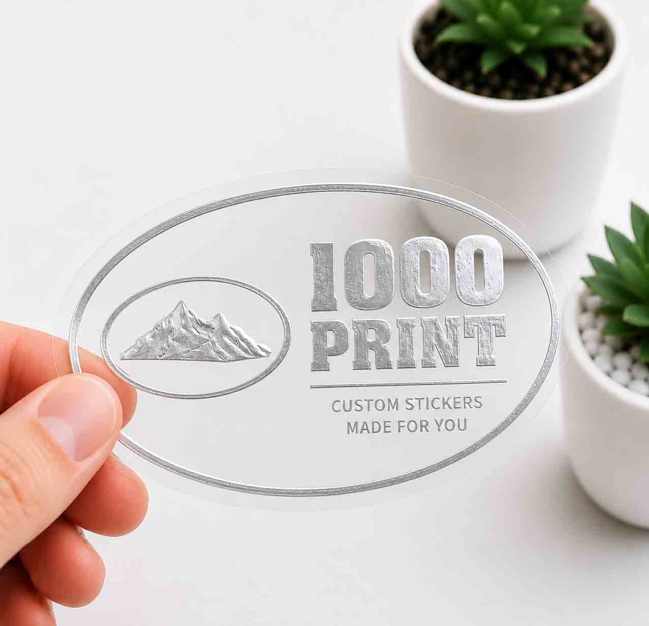 Custom Oval Silver Foiling Transparent Stickers | 1000 Print