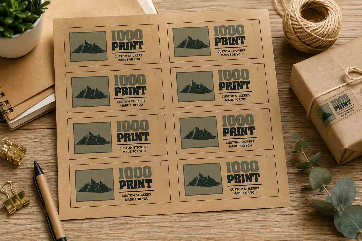 Custom Rectangle Kraft Paper Stickers | 1000 Print
