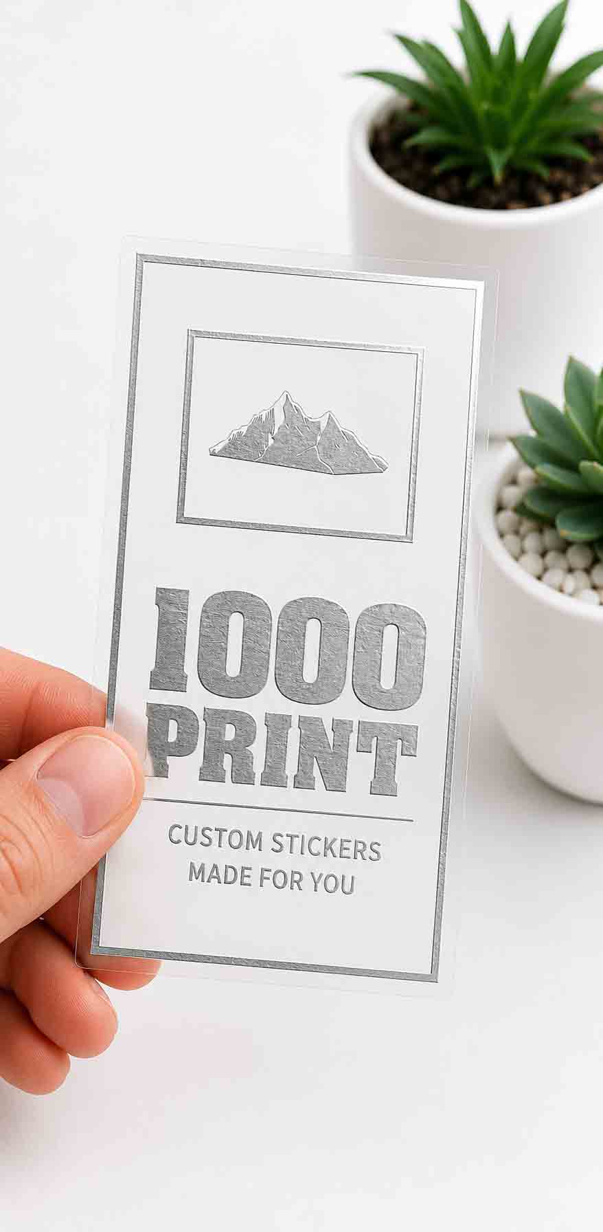 Custom Rectangle Silver Foiling White Paper Stickers | 1000 Print