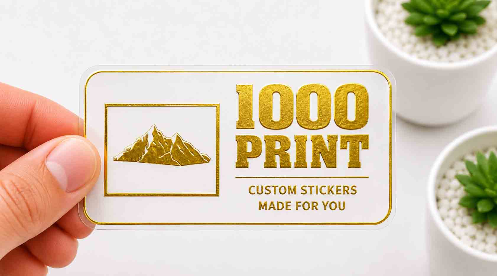 Custom Rounded Rectangle Gold Foiling White Paper Stickers | 1000 Print