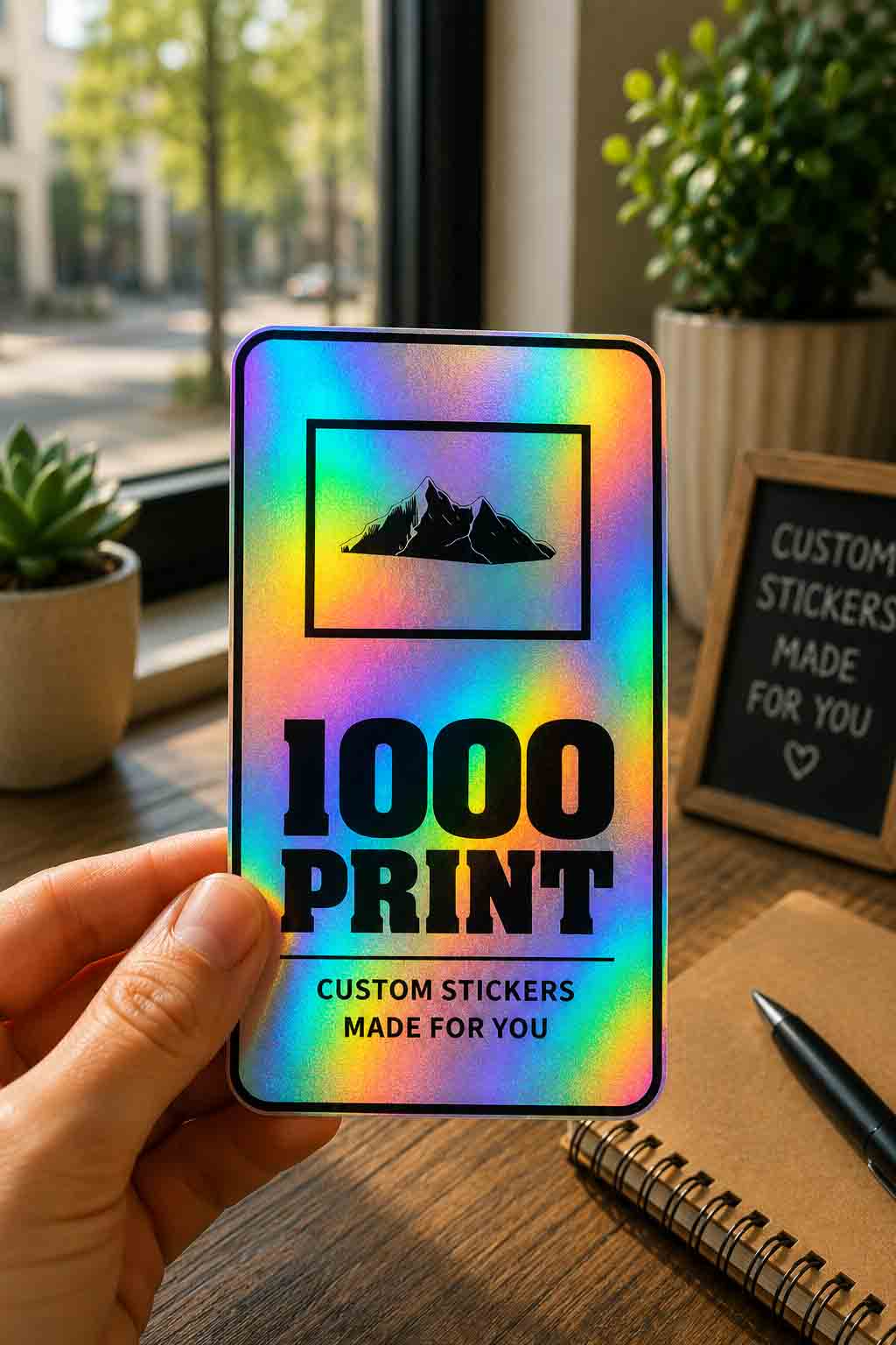 Custom Rounded Rectangle Holographic Stickers | 1000 Print (Black)
