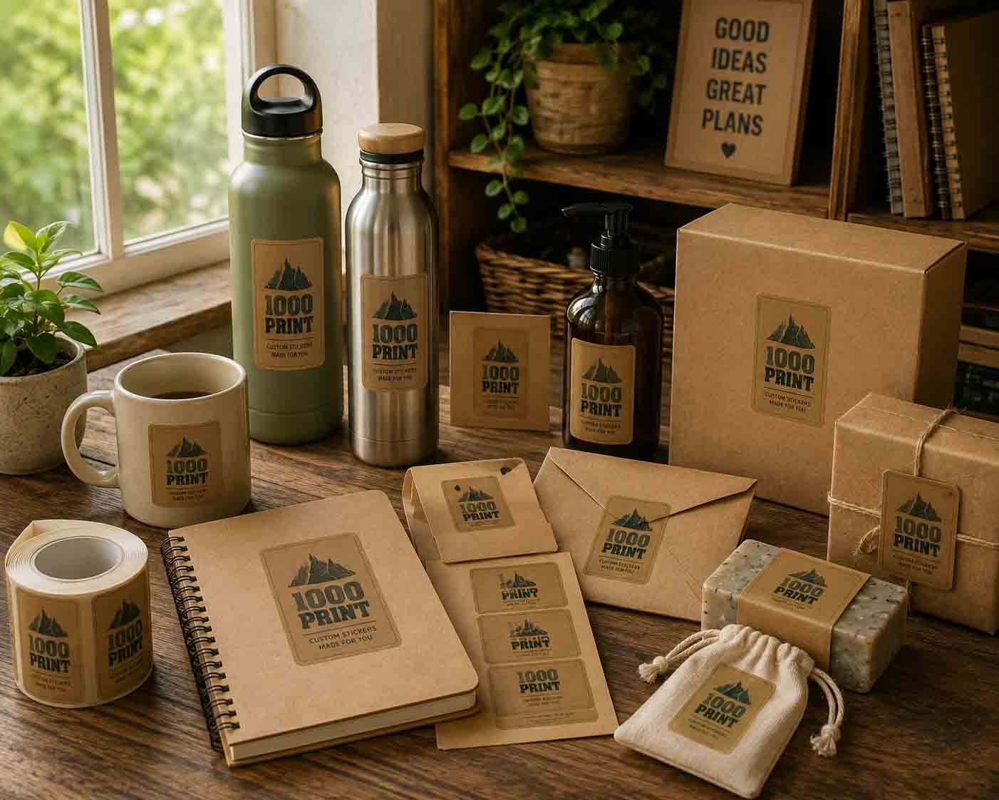Custom Rounded Rectangle Kraft Paper Stickers | 1000 Print