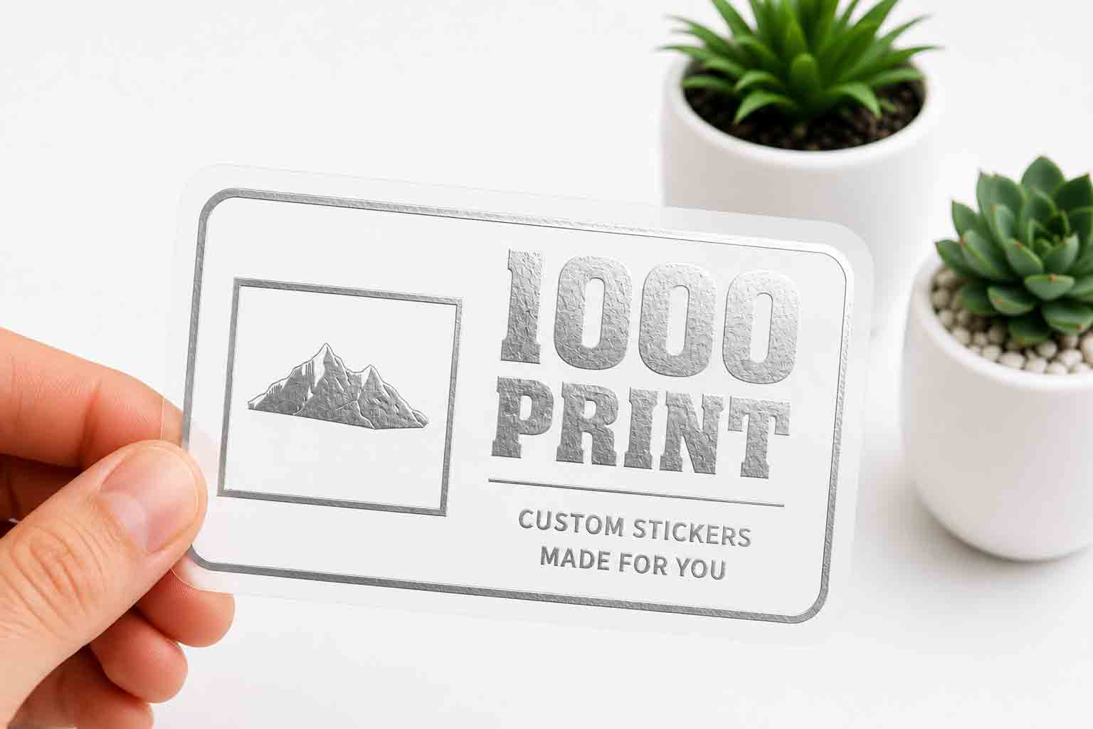 Custom Rounded Rectangle Silver Foiling White Paper Stickers | 1000 Print
