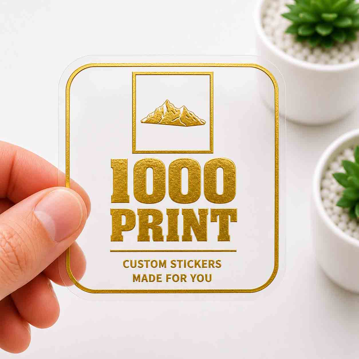 Custom Rounded Square Gold Foiling Stickers Transparent Sheets | 1000 Print