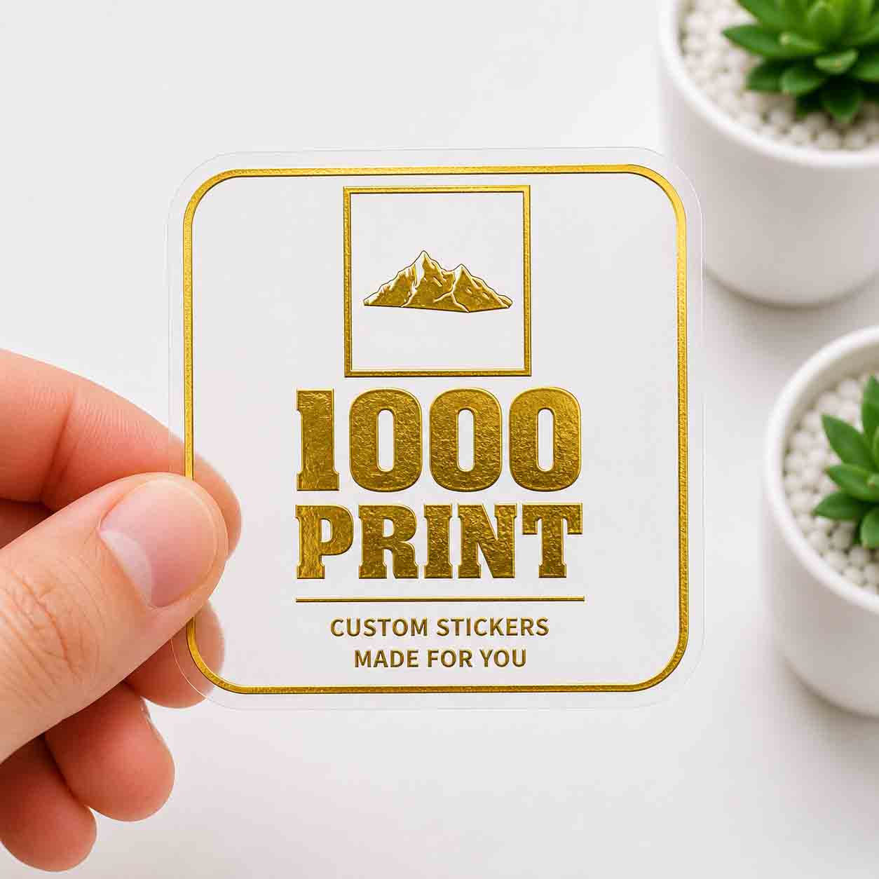Custom Rounded Square Gold Foiling Stickers White Paper Sheets | 1000 Print