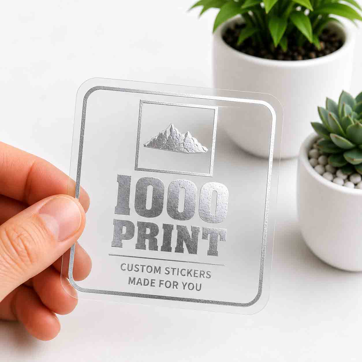 Custom Rounded Square Silver Foiling Stickers Transparent Sheets | 1000 Print