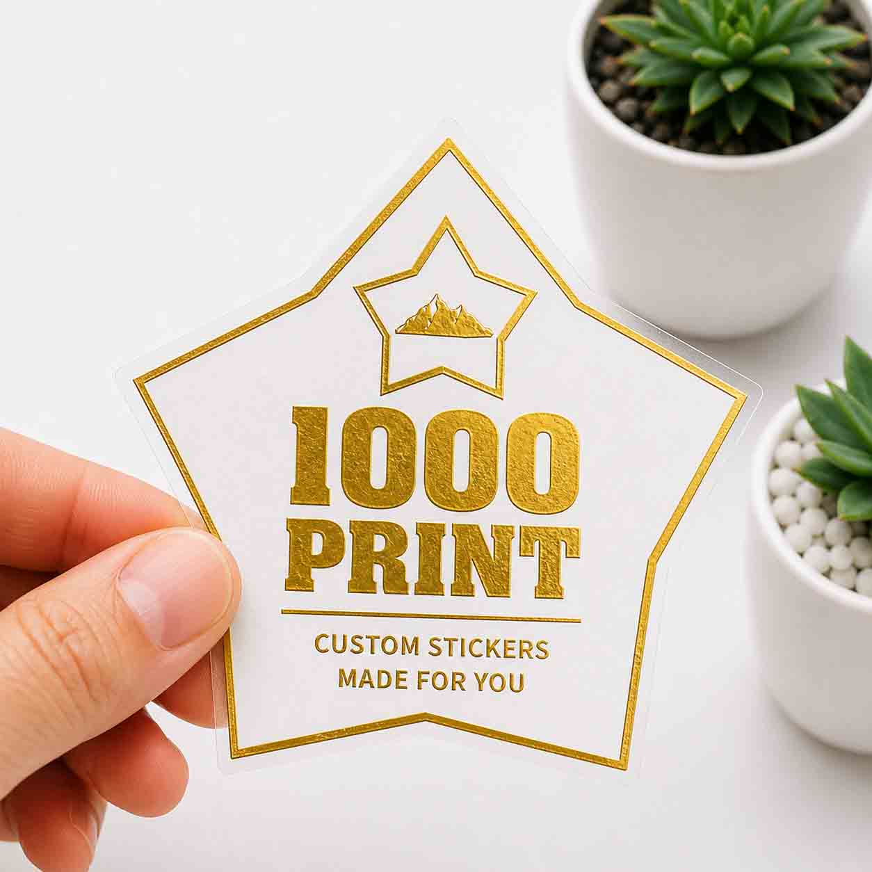 Custom Shape Gold Foiling White Paper Stickers | 1000 Print