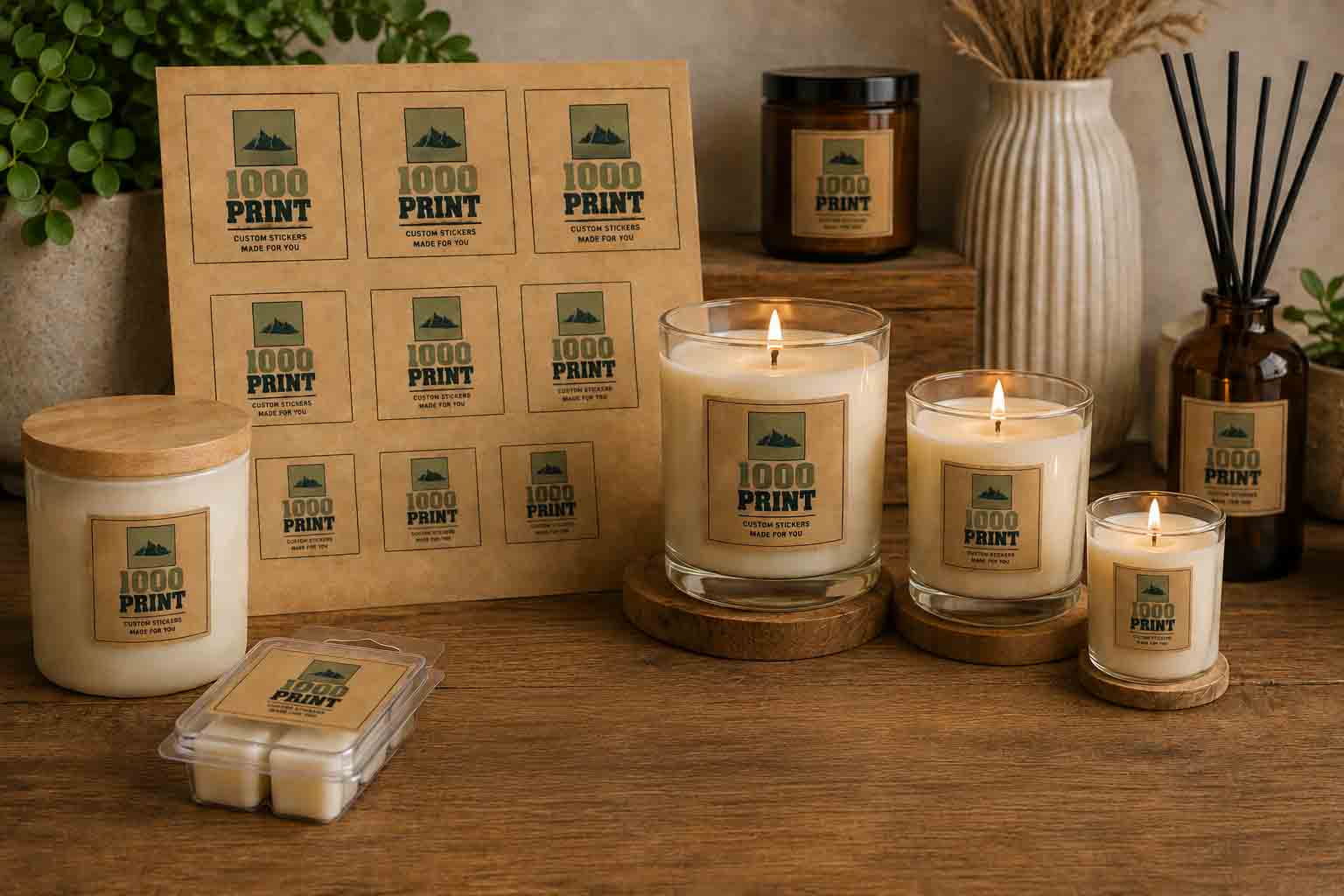 Custom Square Kraft Paper Stickers | 1000 Print