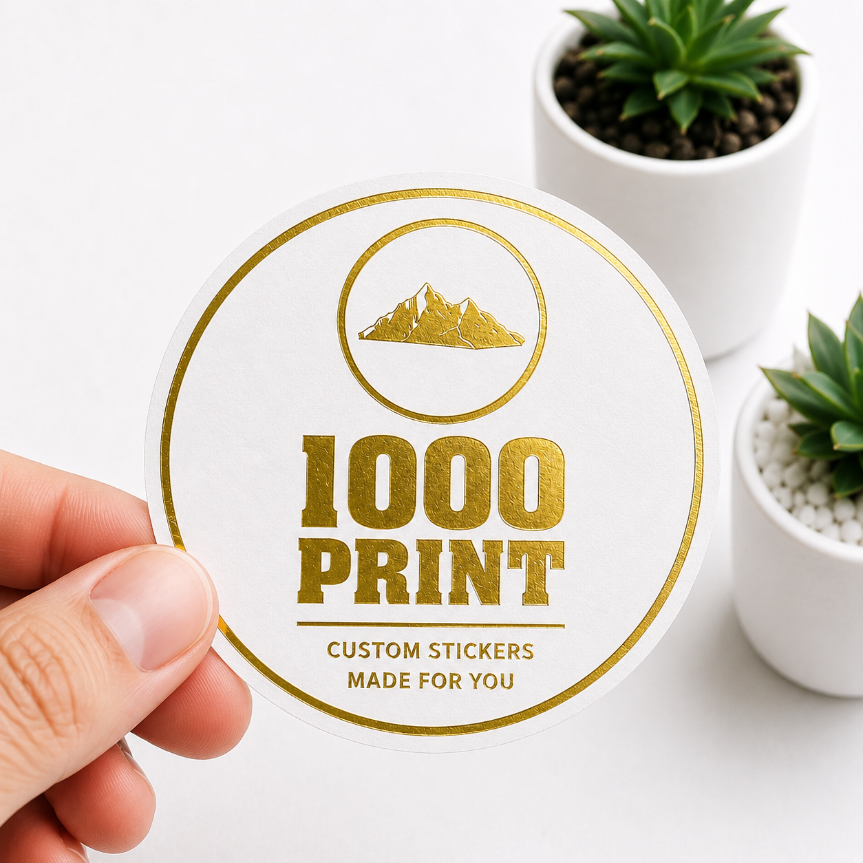 Custom Circle Gold Foiling Stickers White Paper Sheets | 1000 Print