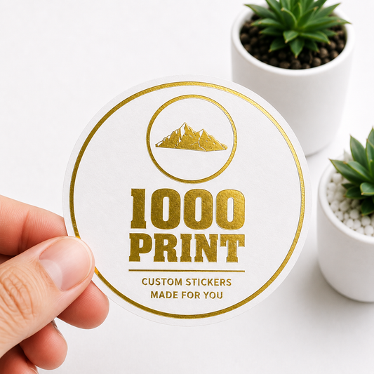 Custom Circle Gold Foiling Stickers White Paper Sheets | 1000 Print
