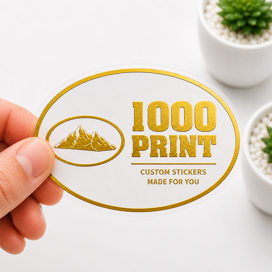 Custom Oval Gold Foiling White Paper Stickers | 1000 Print