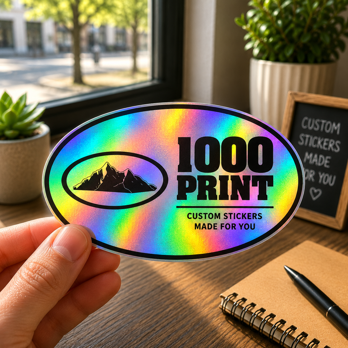 Custom Oval Holographic Stickers | 1000 Print (Black)