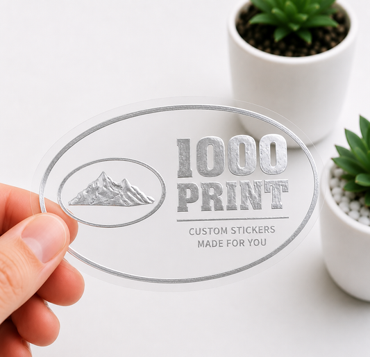 Custom Oval Silver Foiling Transparent Stickers | 1000 Print