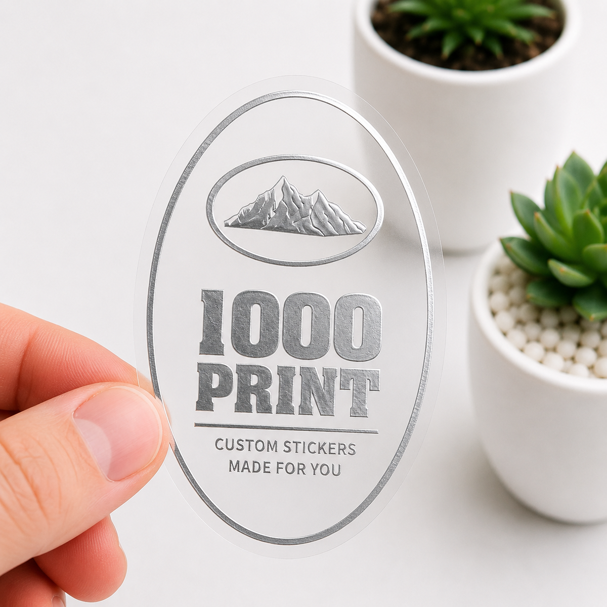 Custom Oval Silver Foiling Transparent Stickers | 1000 Print