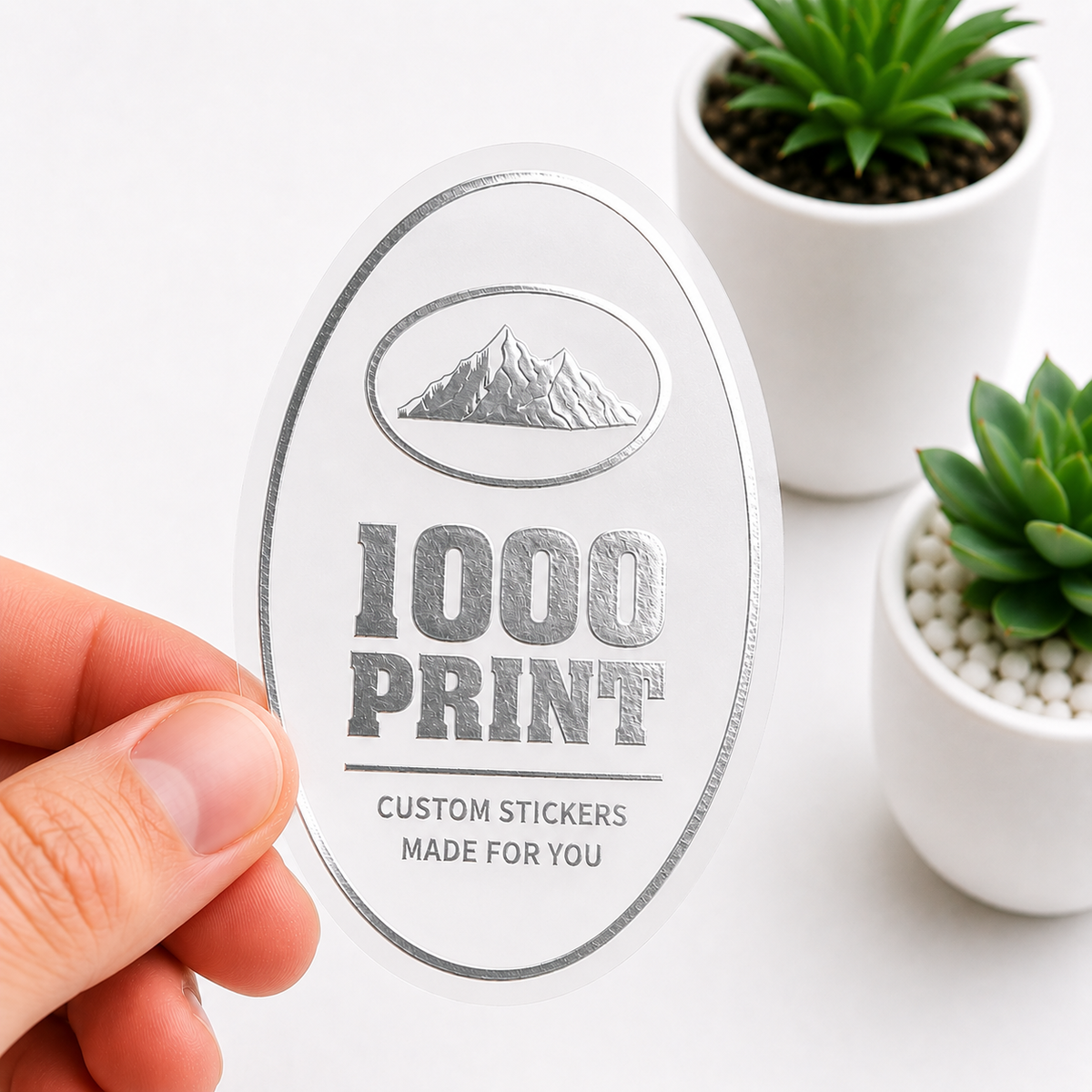 Custom Oval Silver Foiling White Paper Stickers | 1000 Print