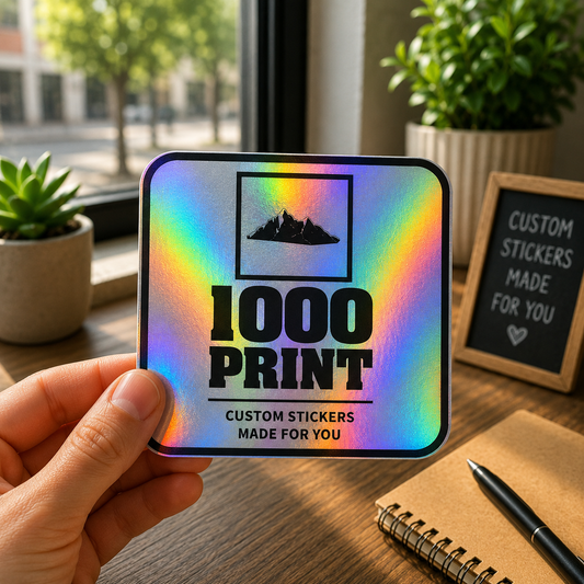 Custom Rounded Square Holographic Stickers | 1000 Print (Black)
