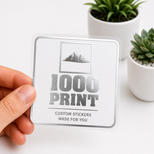 Custom Rounded Square Silver Foiling Stickers White Paper Sheets | 1000 Print