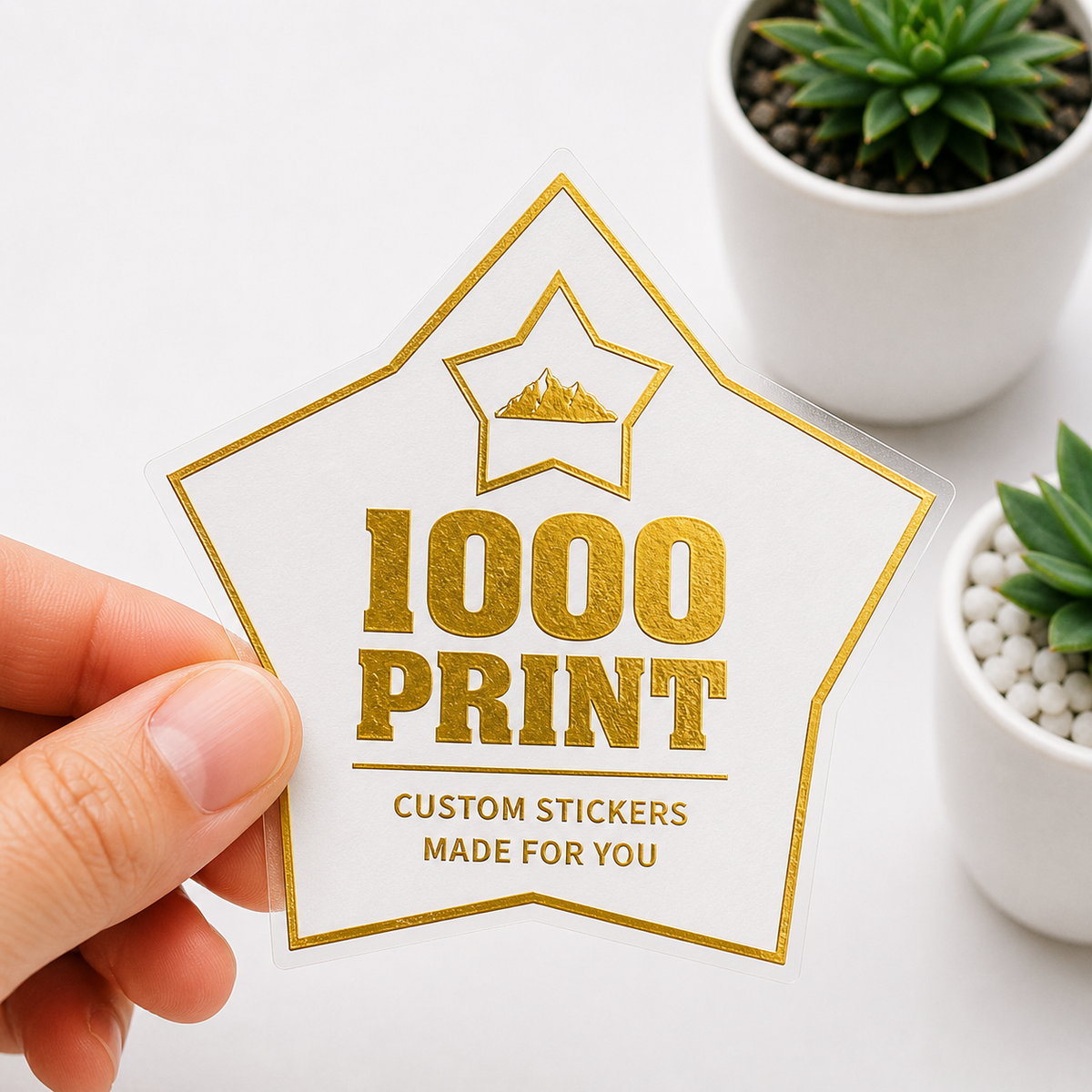 Custom Shape Gold Foiling White Paper Stickers | 1000 Print