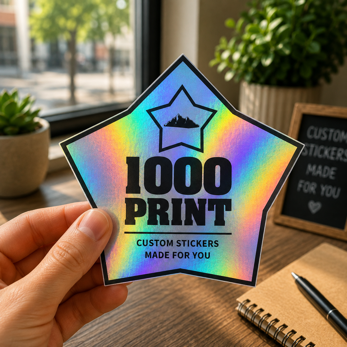 Custom Shape Holographic Stickers | 1000 Print (Black)