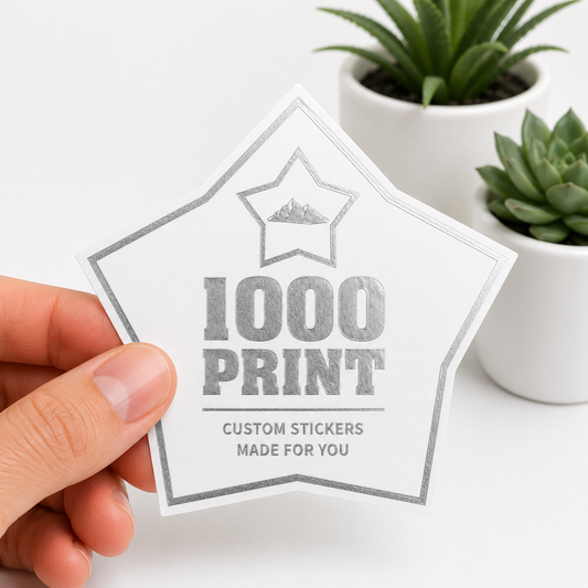 Custom Shape Silver Foiling White Paper Stickers | 1000 Print