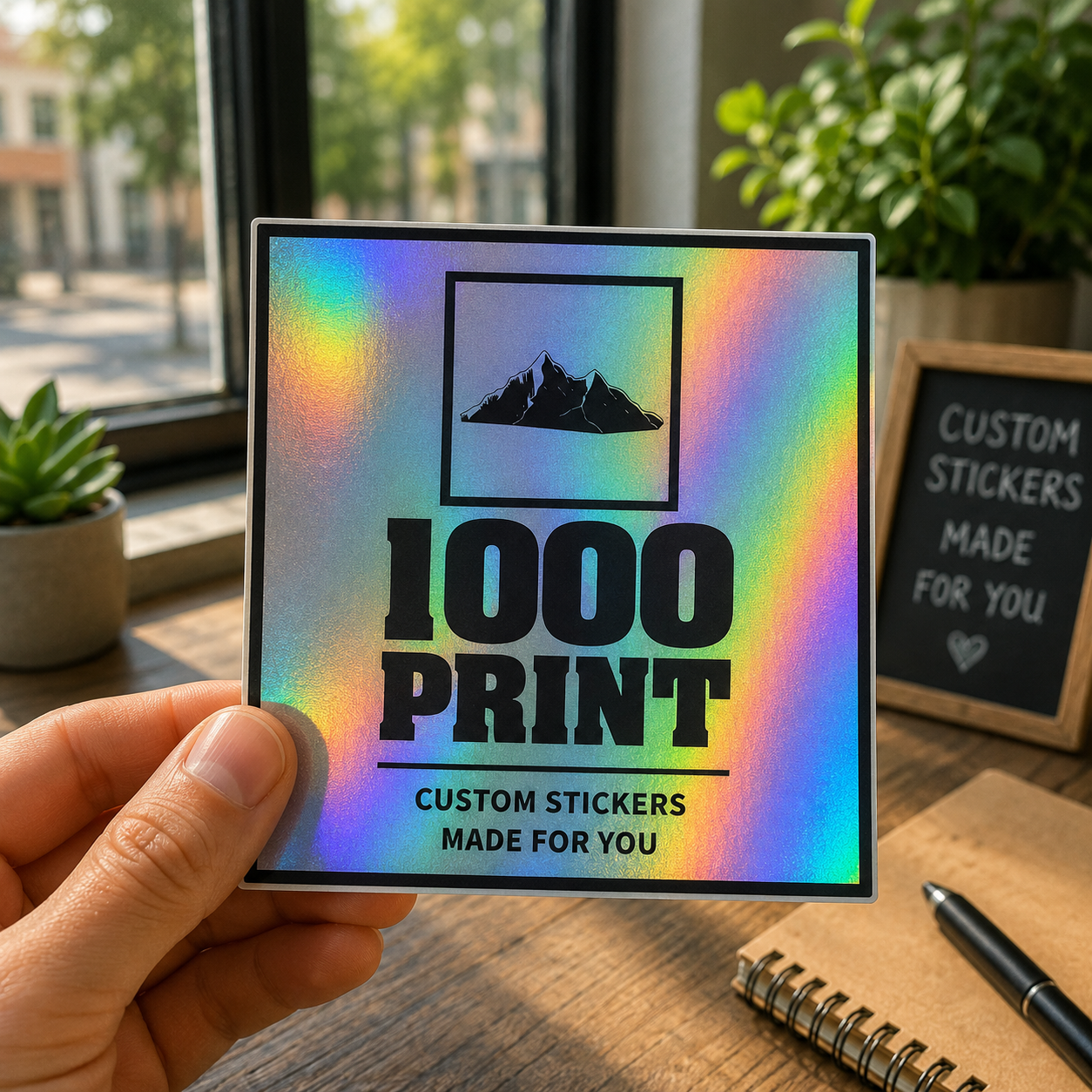 Custom Square Holographic Stickers | 1000 Print (Black)