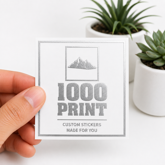 Custom Square Silver Foiling Stickers White Paper Sheets | 1000 Print